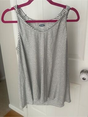 Old Navy White Tank Top with Black Stripes and Knot Shoulders